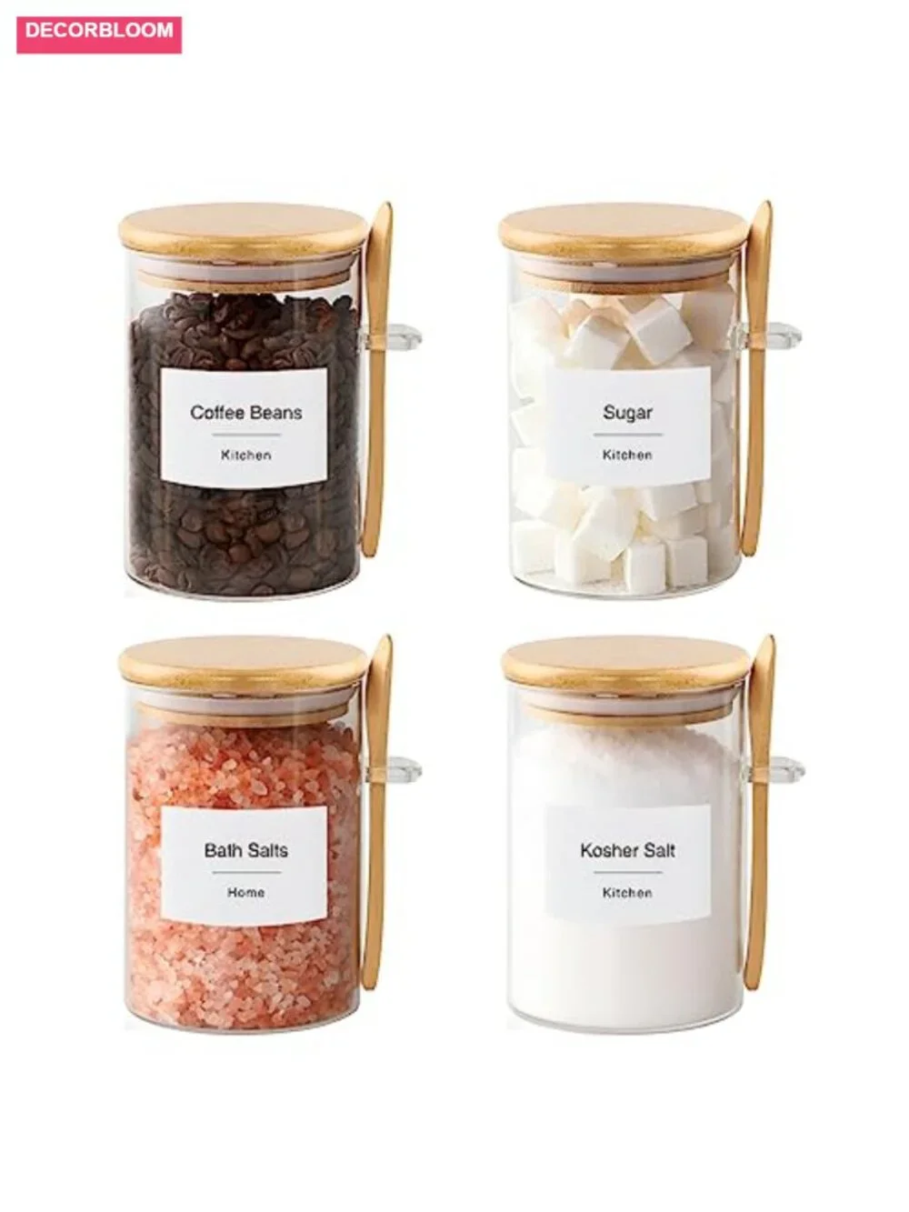 17oz Glass Jar with Bamboo Lid and Spoon - 4 Pack for Kitchen Storage